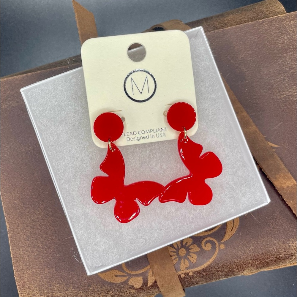 NWT 🔺 RED BUTTERFLY EARRINGS